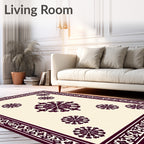 Deep Plum Floral Medallion Border Rug