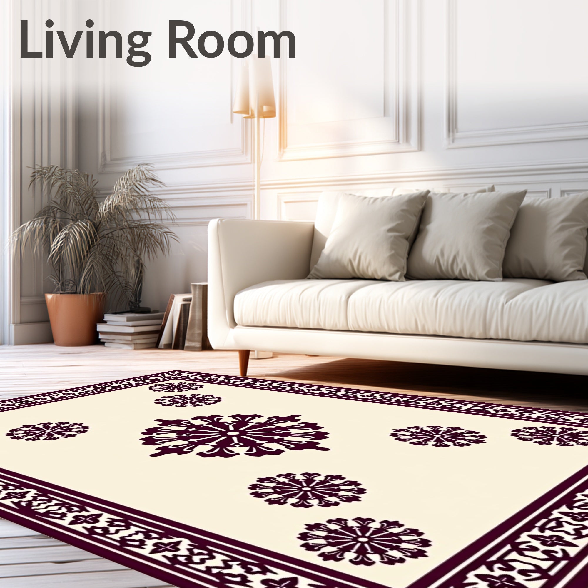 Deep Plum Floral Medallion Border Rug