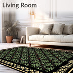 Black Green Floral Medallion Botanical Rug