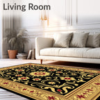Ornate Crimson Gold Blooming Vine Rug