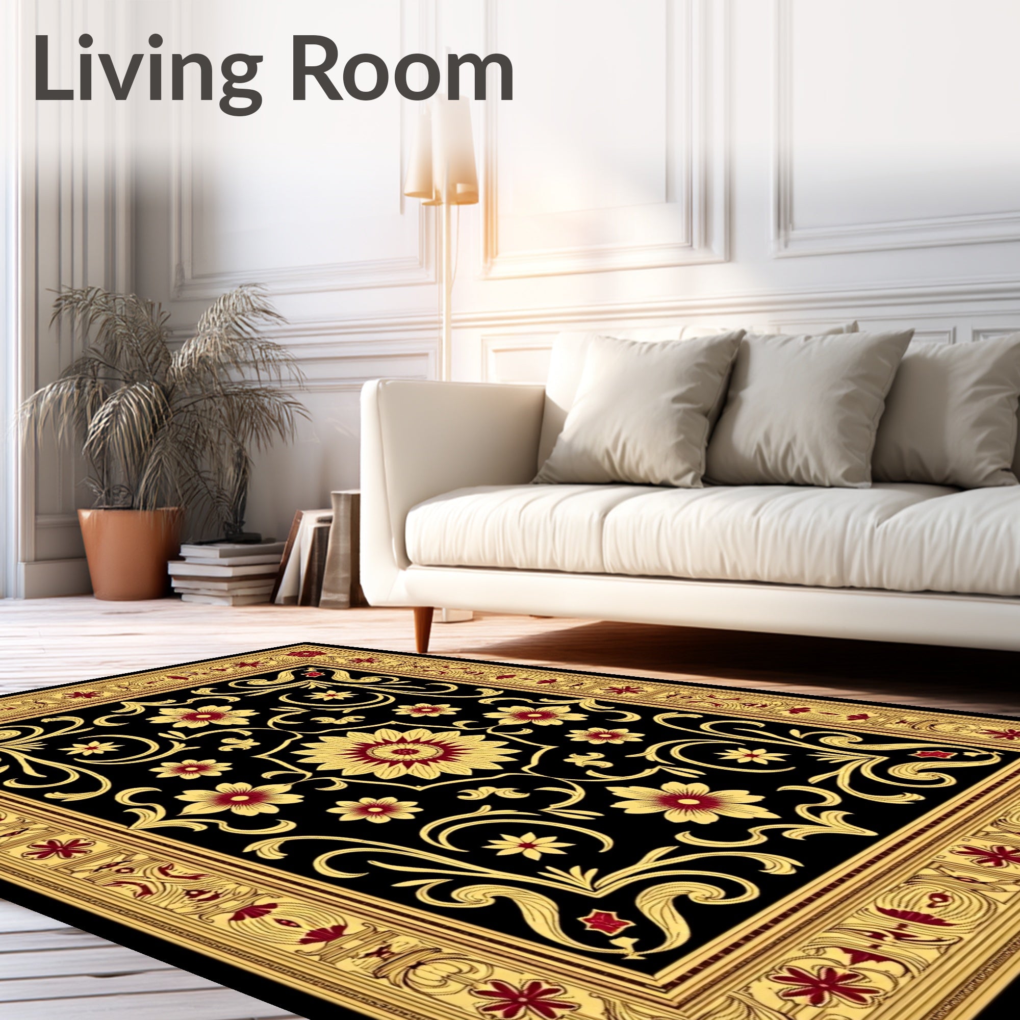 Ornate Crimson Gold Blooming Vine Rug