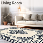 Dark Navy Ivory Ornate Scroll Rug