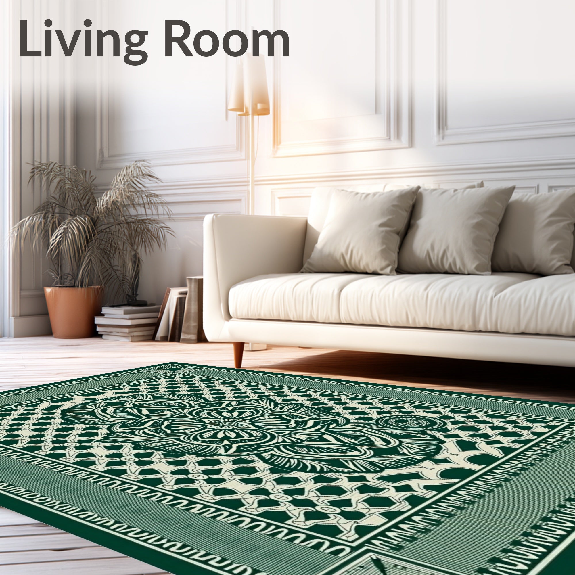 Emerald Green Intricate Floral Medallion Rug