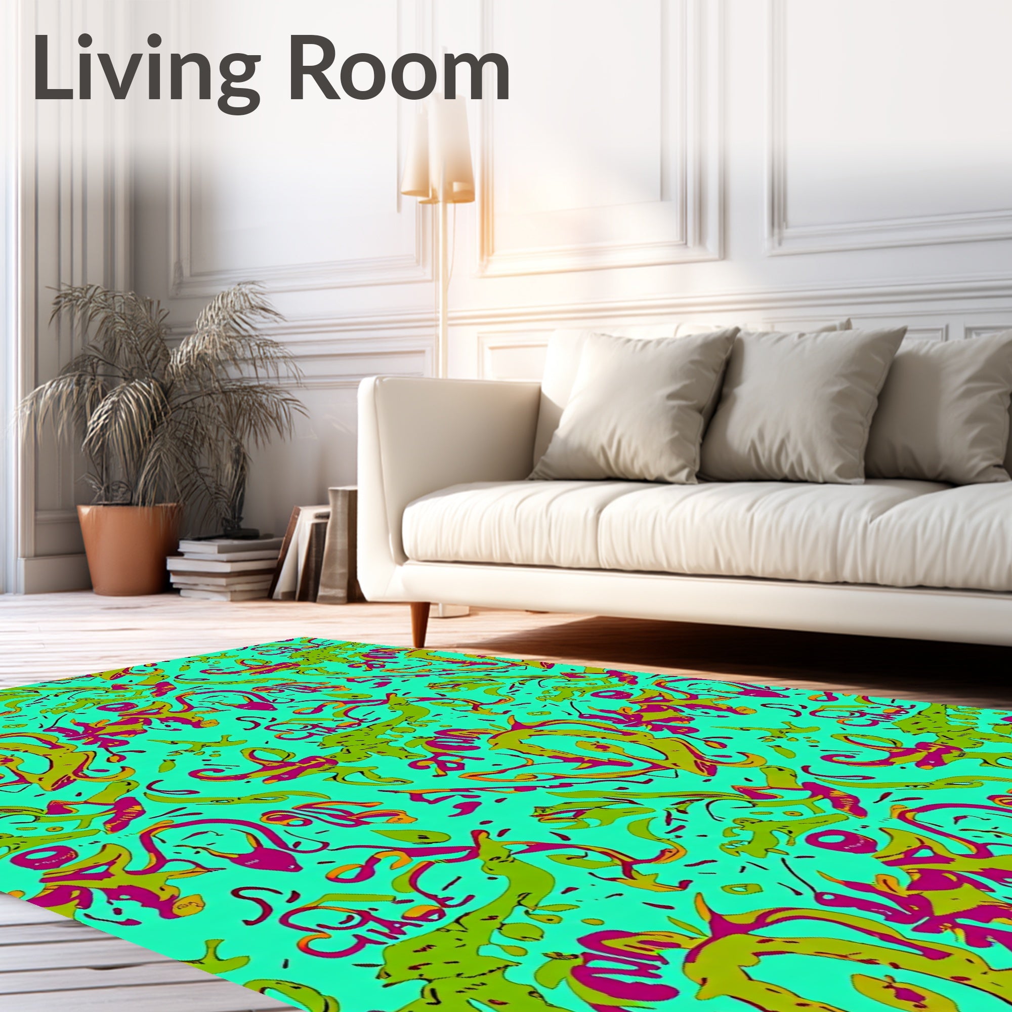 Aqua Scribble Abstract Jumble Art Rug