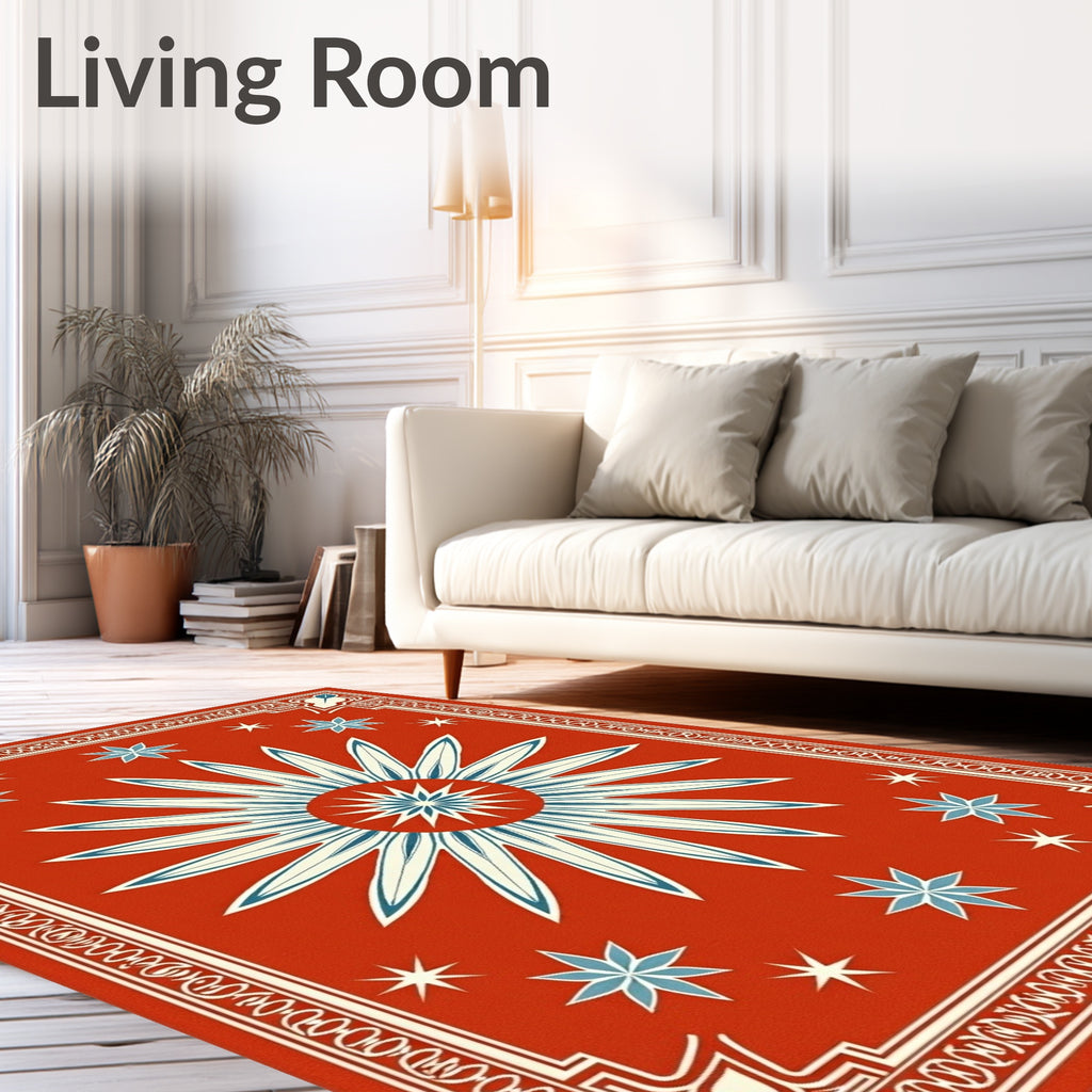 Mid century sunburst star coral Rug