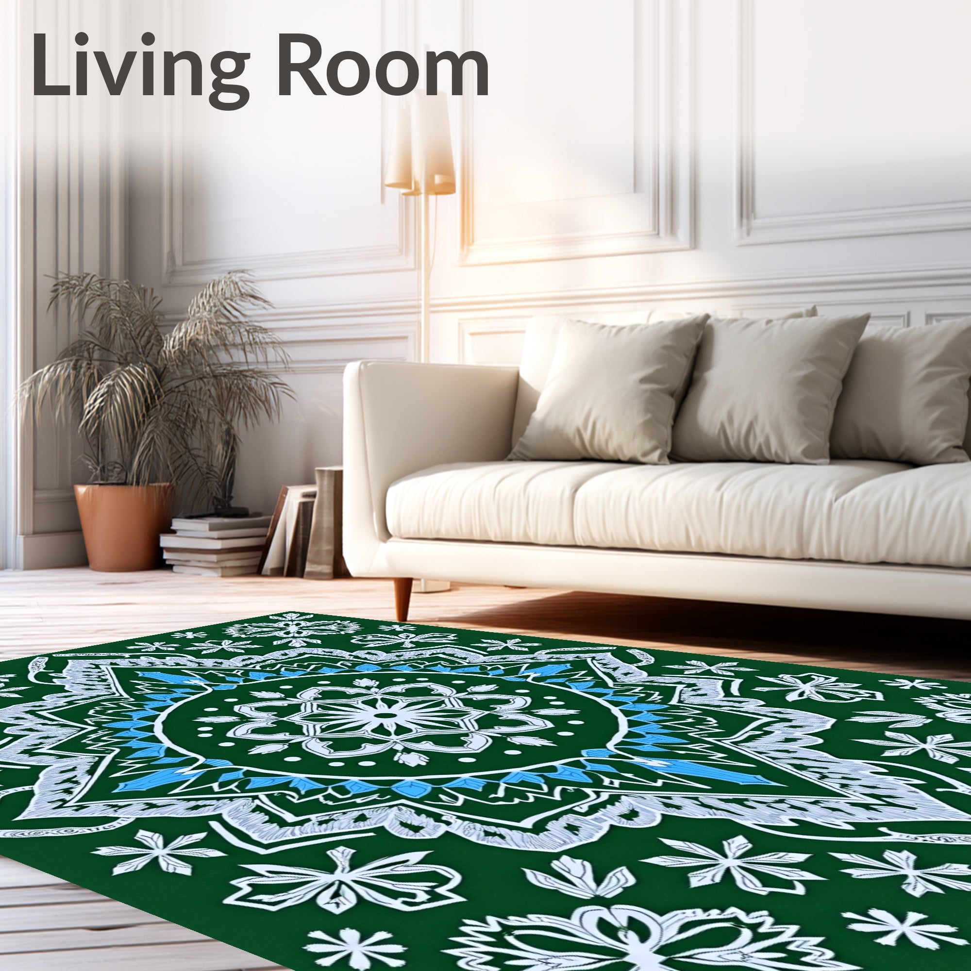 Emerald Green Mandala Starburst Accents Rug
