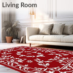 Rich Red Floral Laurel Wreath Medallion Rug
