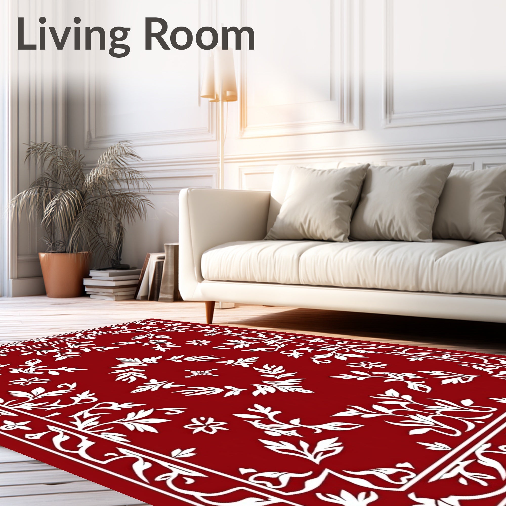 Rich Red Floral Laurel Wreath Medallion Rug