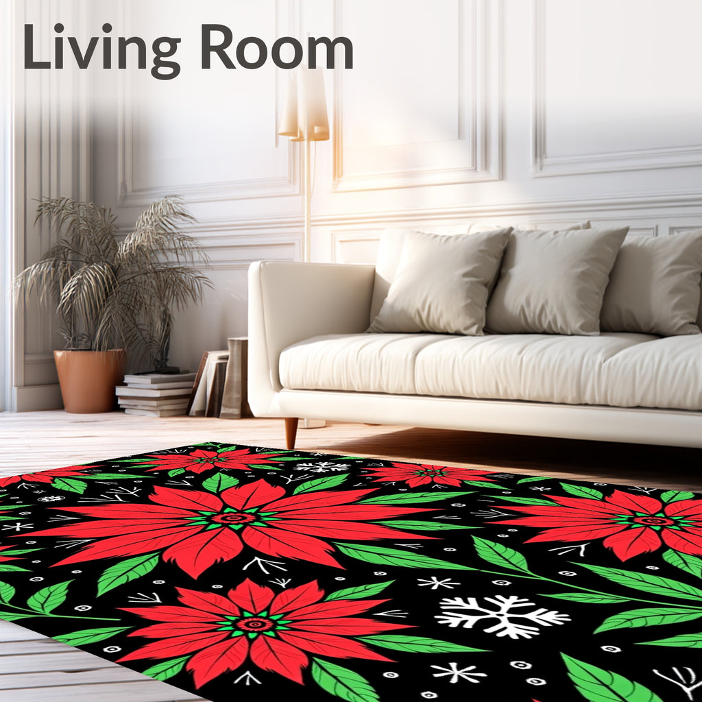 Crimson Floral Snowflakes Mandala Rug