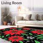 Crimson Floral Snowflakes Mandala Rug