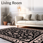 Black and Cream Floral Scrollwork Rug