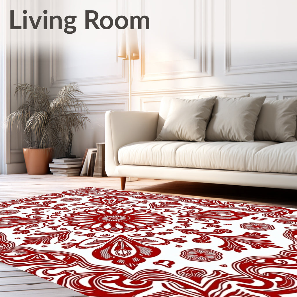 Crimson Baroque Swirls Decorative Rug