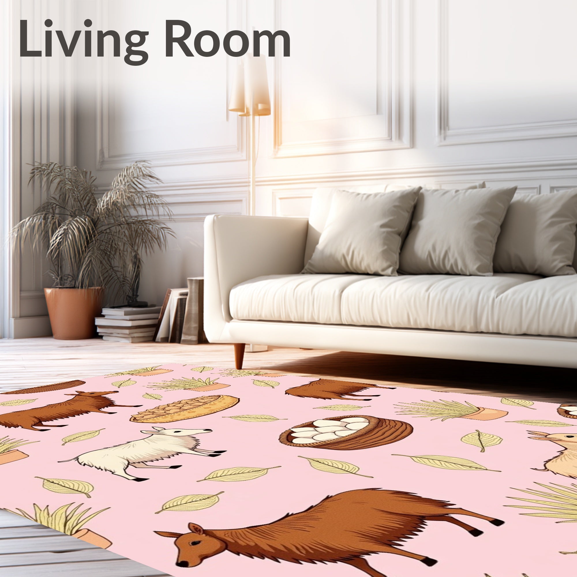 Pink Farm Animals Garden Collection Rug
