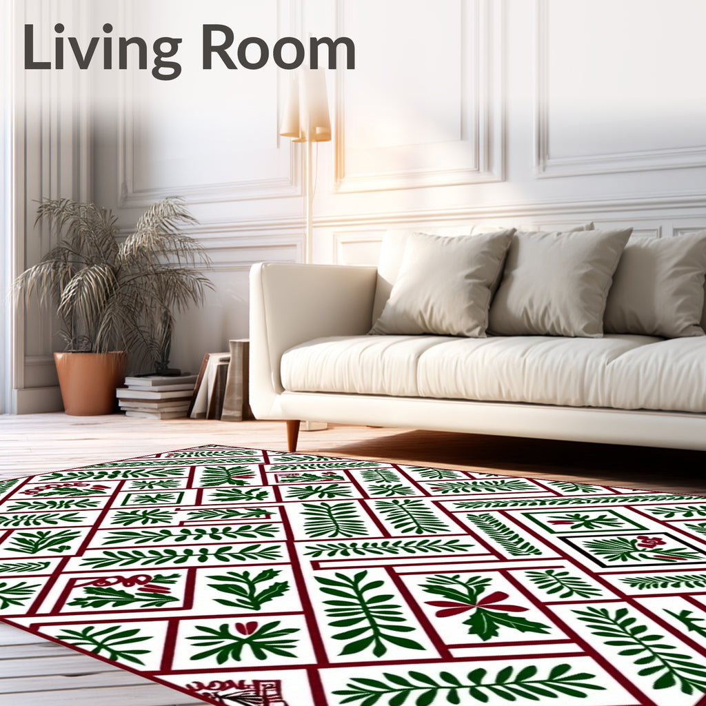 Emerald Green Botanical Lattice Rug