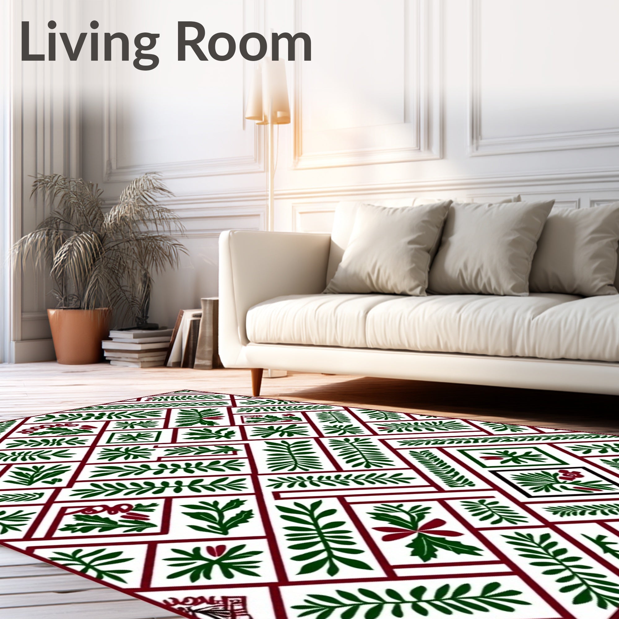 Emerald Green Botanical Lattice Rug