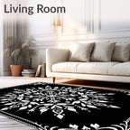 Black and White Floral Mandala Rug