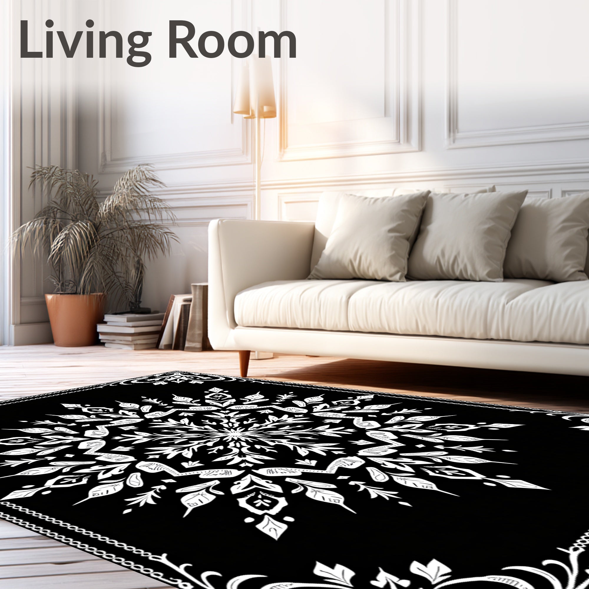 Black and White Floral Mandala Rug