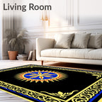 Golden Blue Sunburst Ornamental Frame Rug