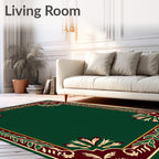 Emerald Green Botanical Floral Border Rug