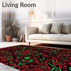 Red Green Floral Swirl Symmetry Rug
