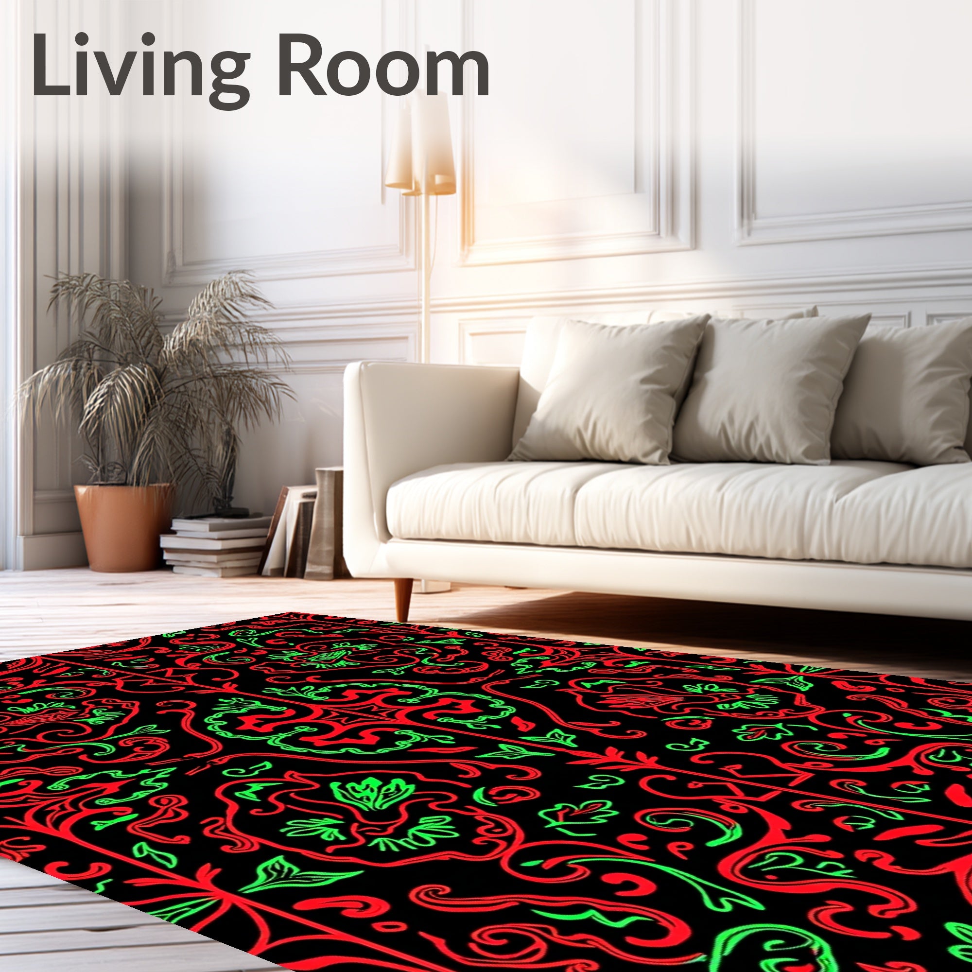 Red Green Floral Swirl Symmetry Rug