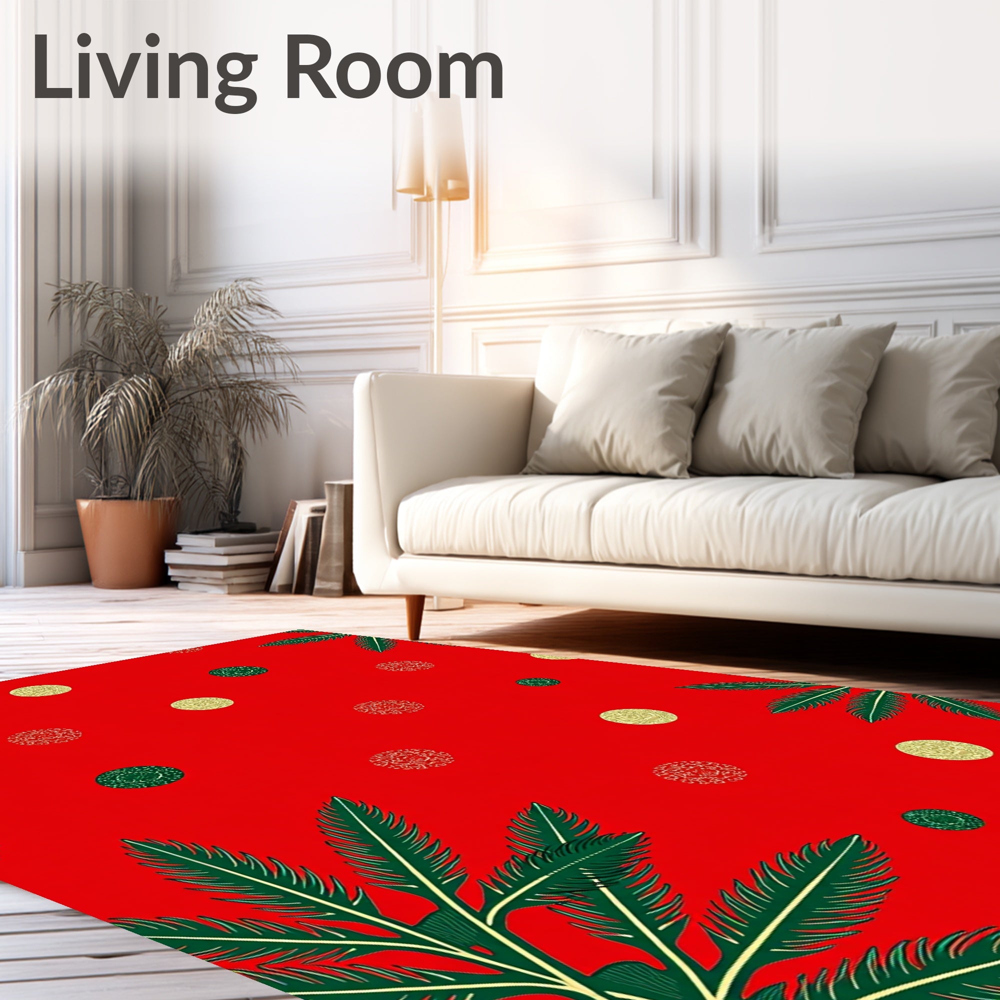 Crimson Red Fern Medallion Scatter Rug
