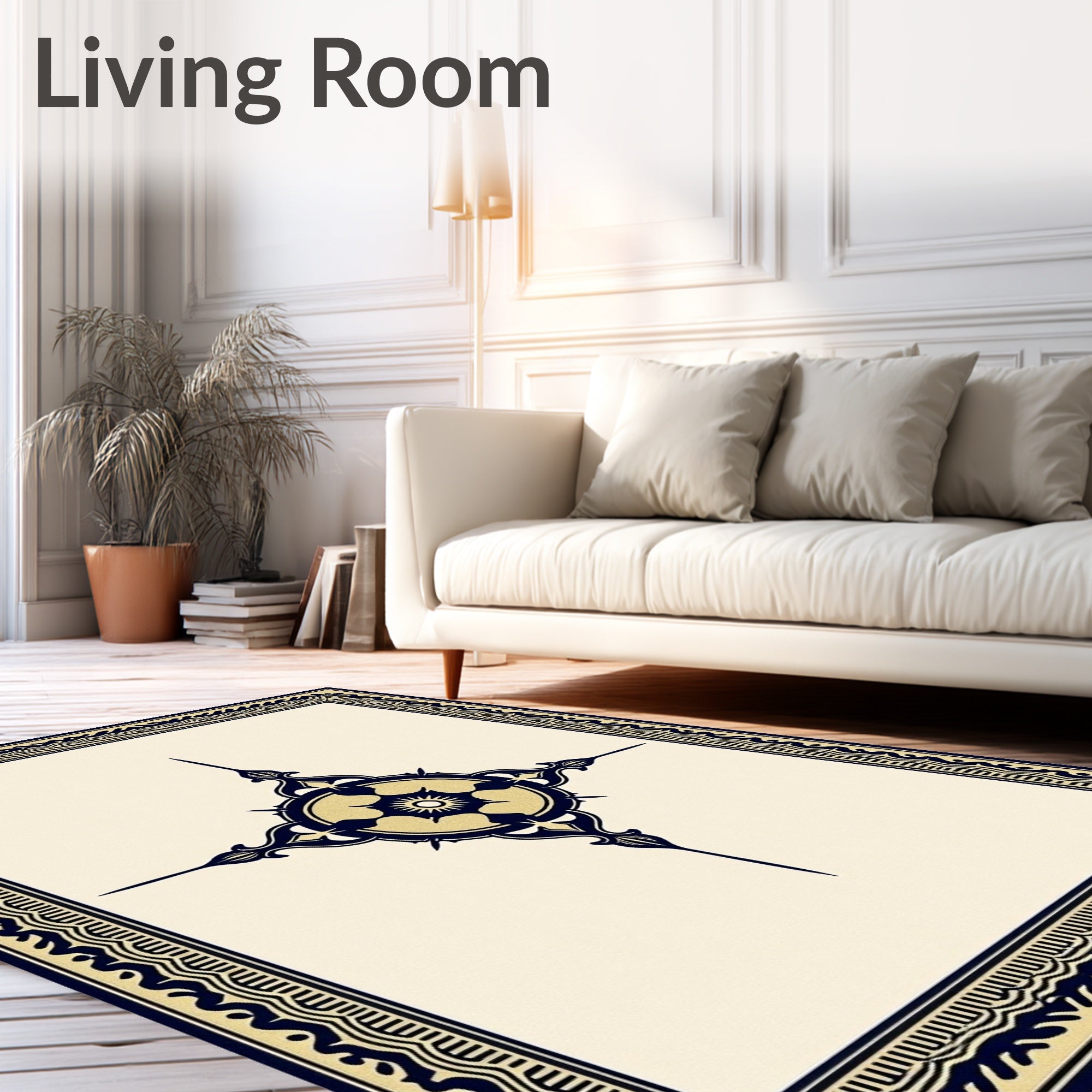 Navy Golden Starburst Compass Medallion Rug