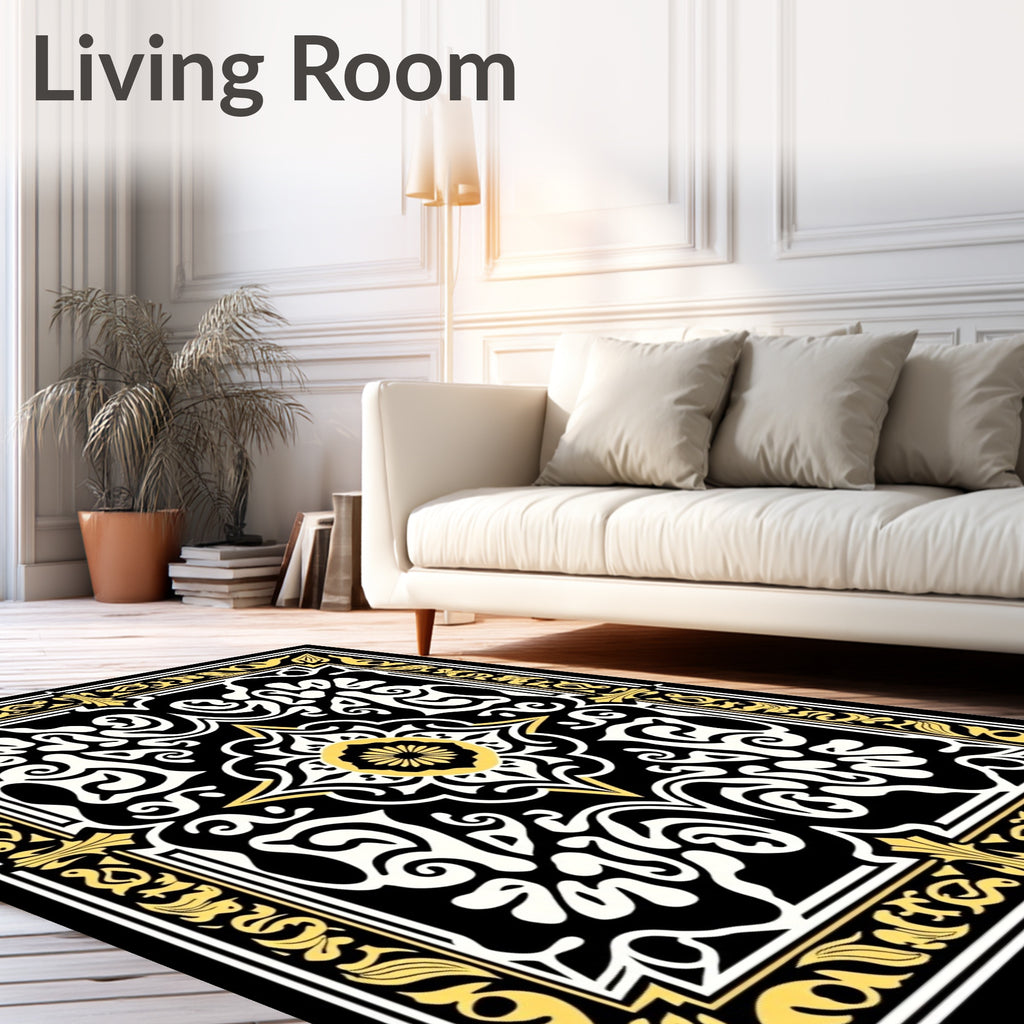 Black Gold Floral Medallion Rug