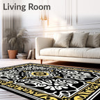 Black Gold Floral Medallion Rug