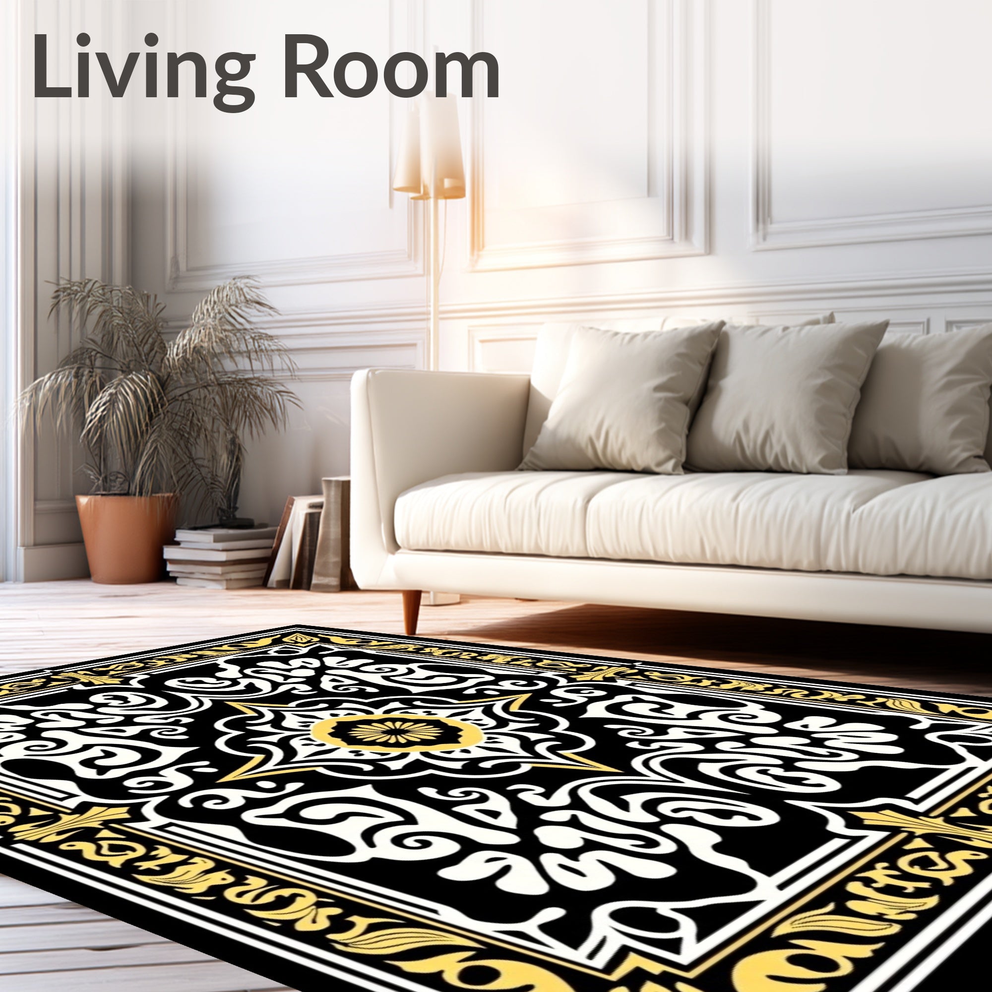 Black Gold Floral Medallion Rug