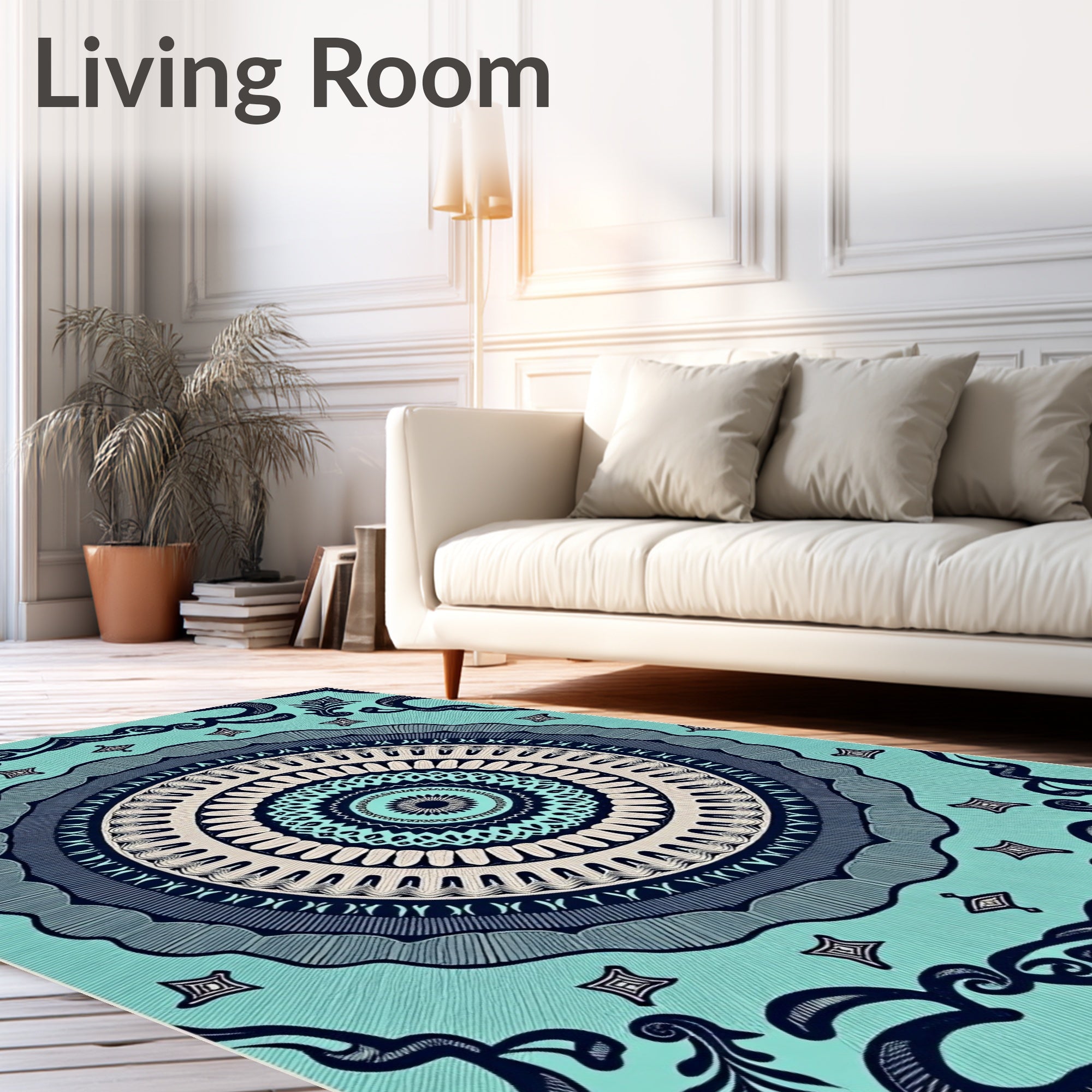 Teal Navy Intricate Mandala Art Rug
