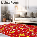 Vibrant Red Geometric Stylized Figures Rug