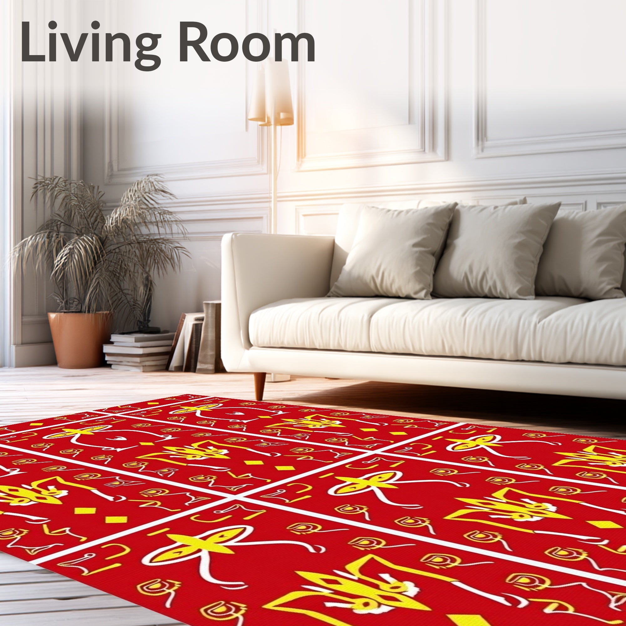 Vibrant Red Geometric Stylized Figures Rug