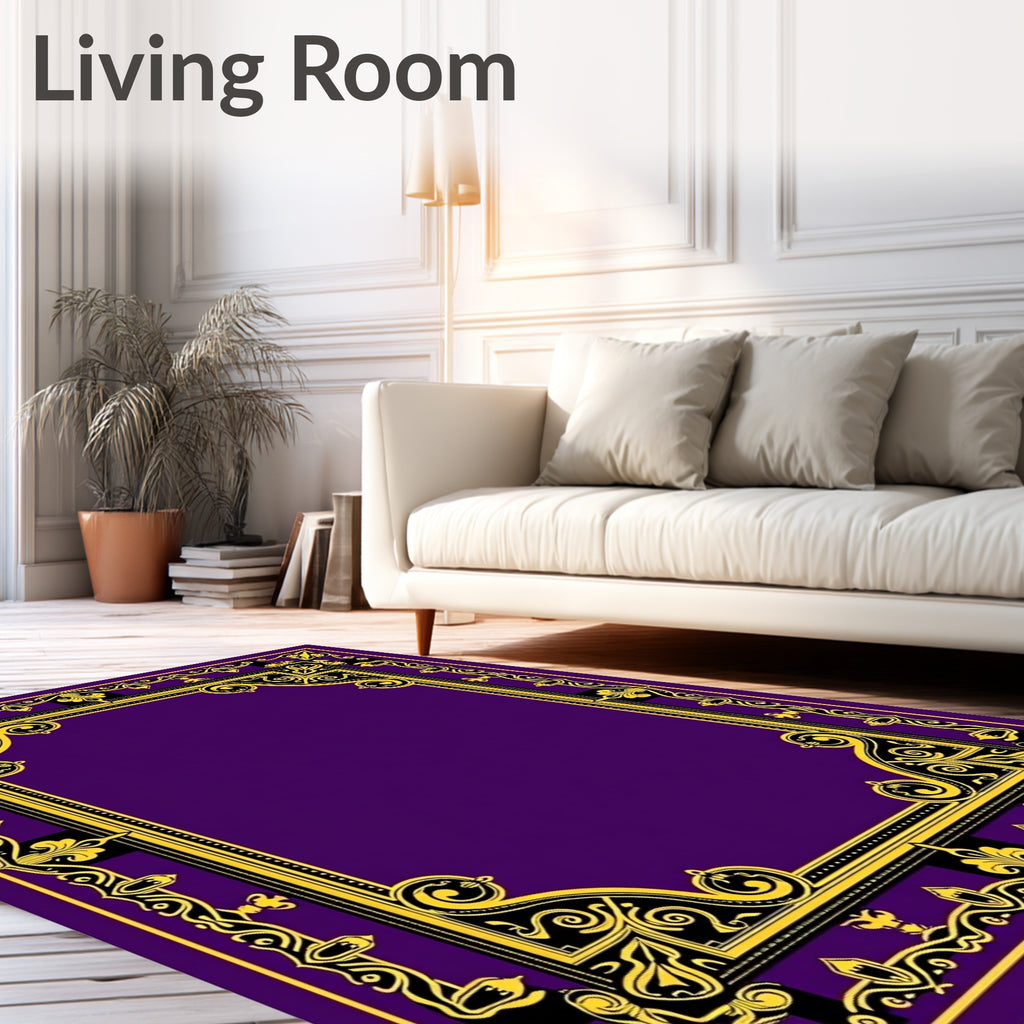 Regal Gold Purple Ornate Scroll Rug