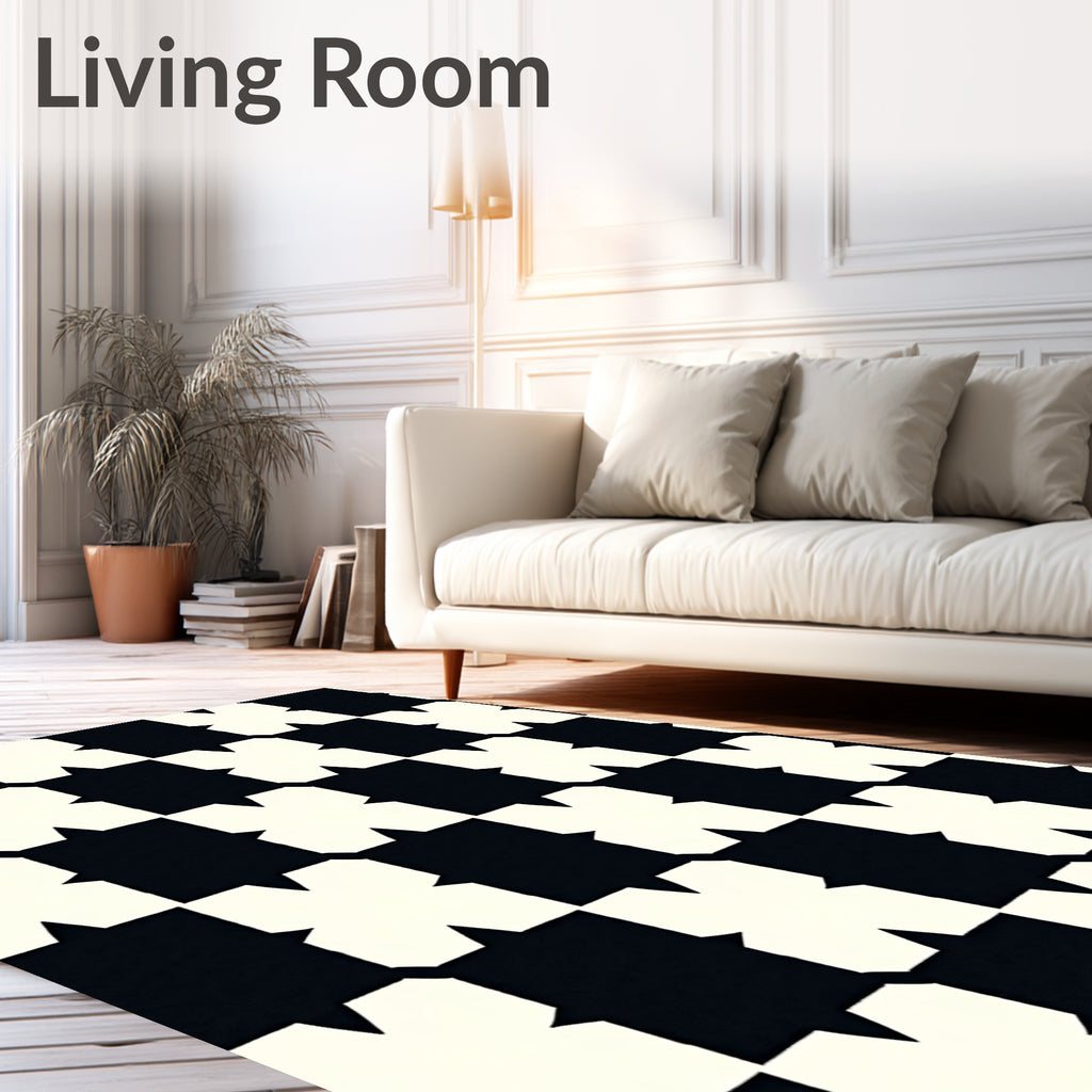 Black and White Starburst Squares Rug