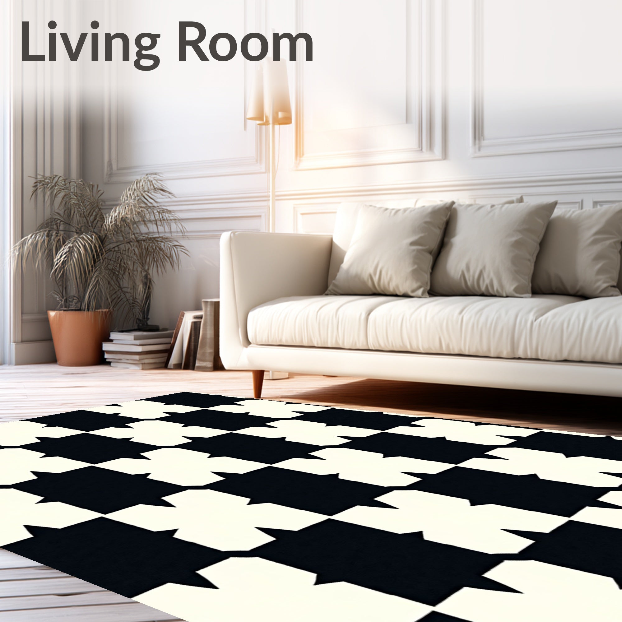 Black and White Starburst Squares Rug