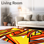 Vibrant Orange Yellow Abstract Swirl Rug