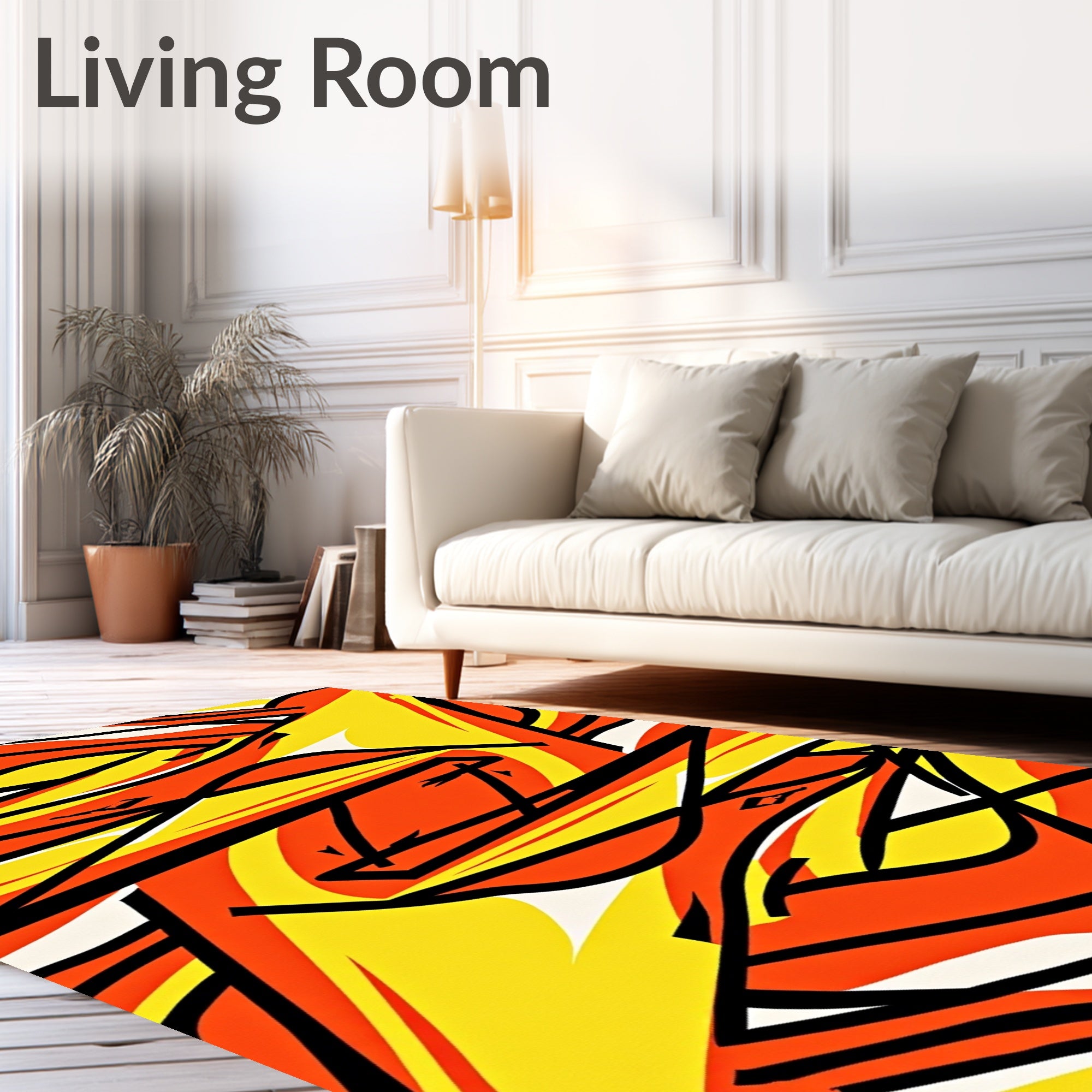 Vibrant Orange Yellow Abstract Swirl Rug