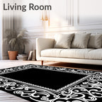 White Floral Scrollwork Border Rug