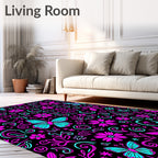 Vibrant Pink Turquoise Butterfly Floral Swirl Rug