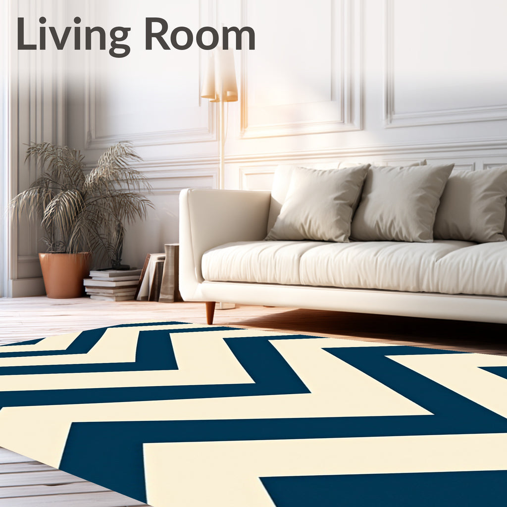 Navy Cream Chevron Stripes Rug