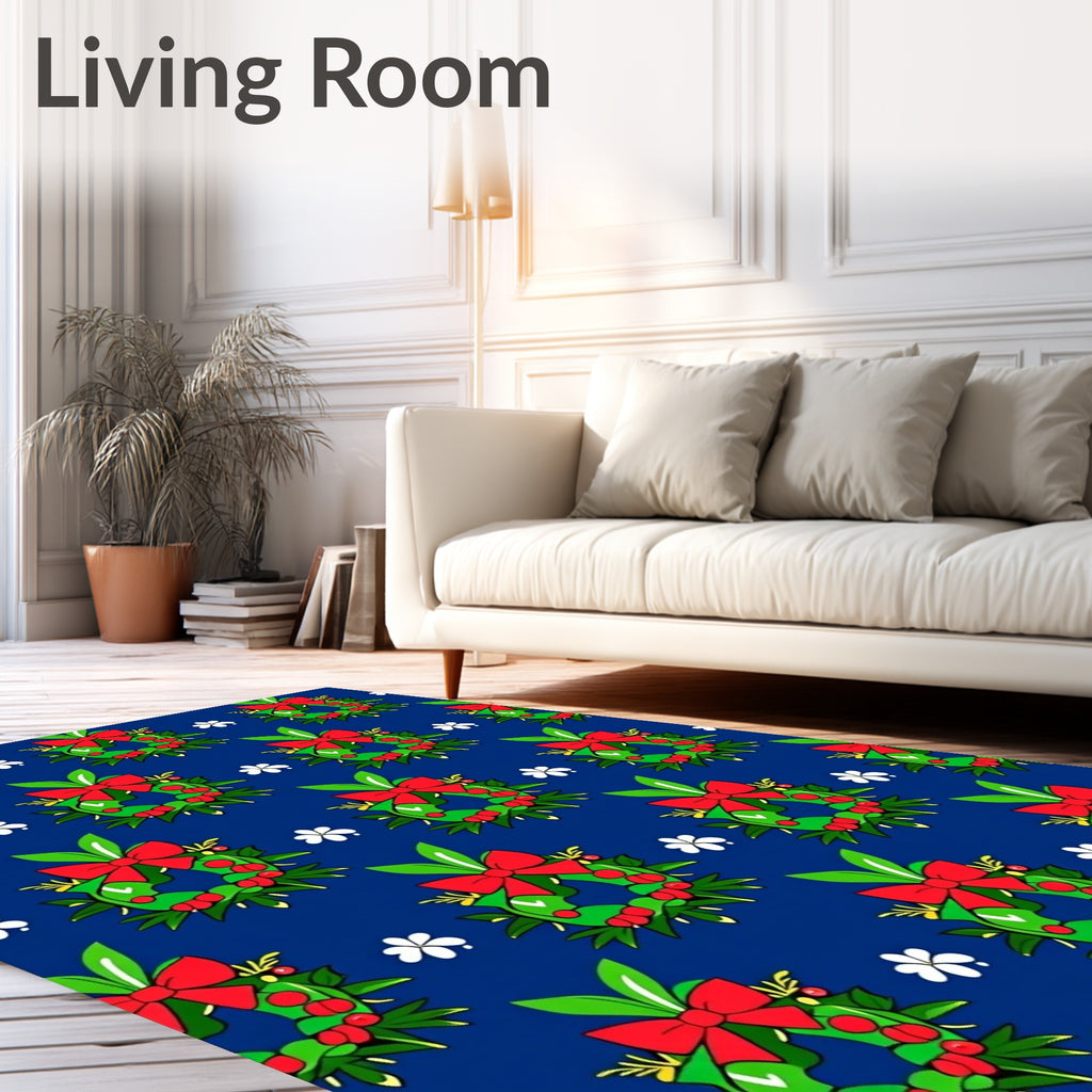 Red Bow Green Wreath White Flower Rug