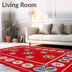 Bold Red Floral Starburst Medallion Rug