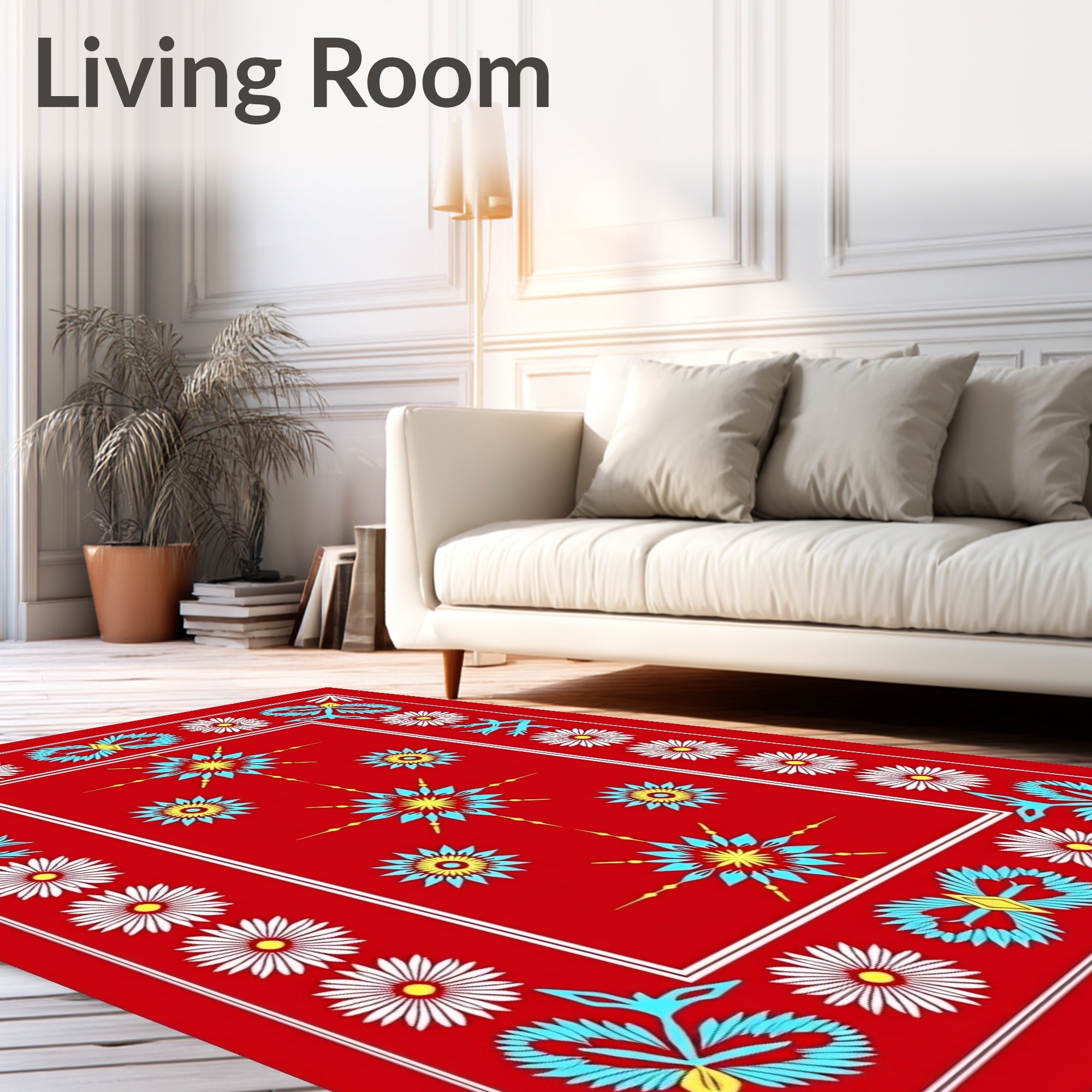 Bold Red Floral Starburst Medallion Rug