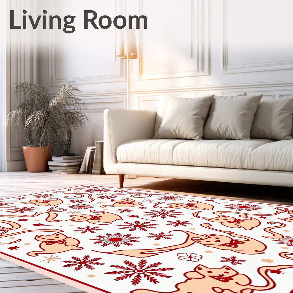 Red Bow Tie Cats Snowflake Whimsical Rug