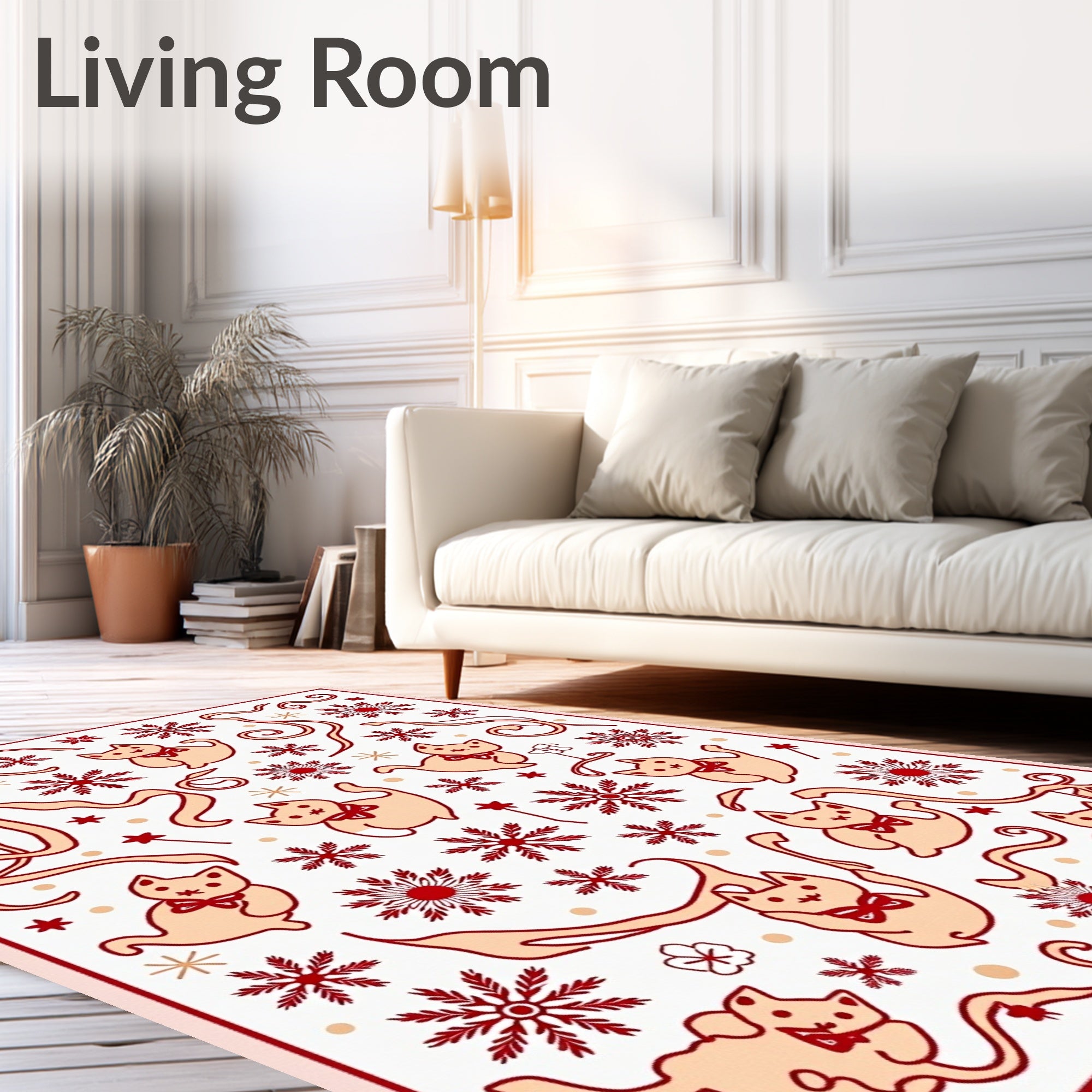 Red Bow Tie Cats Snowflake Whimsical Rug
