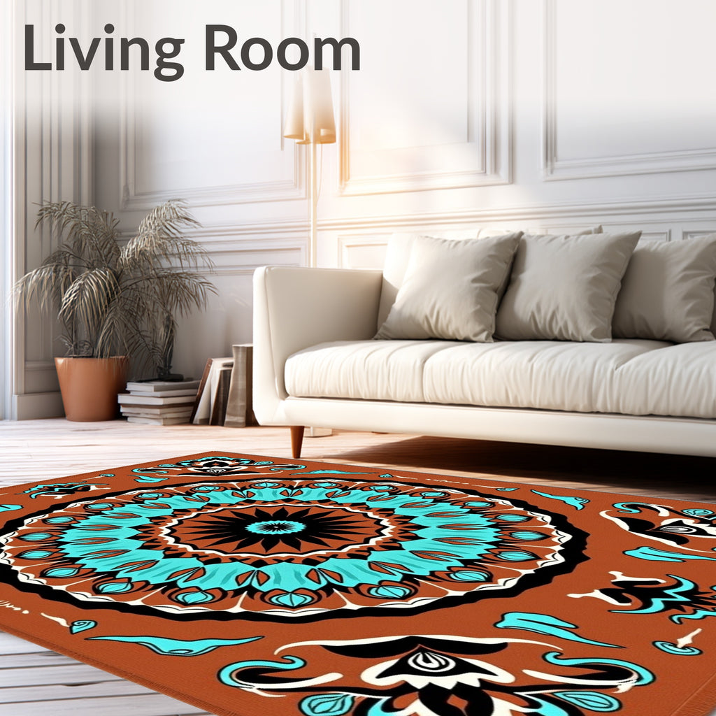 Sunburst Turquoise Medallion Terra Cotta Rug