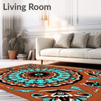 Sunburst Turquoise Medallion Terra Cotta Rug