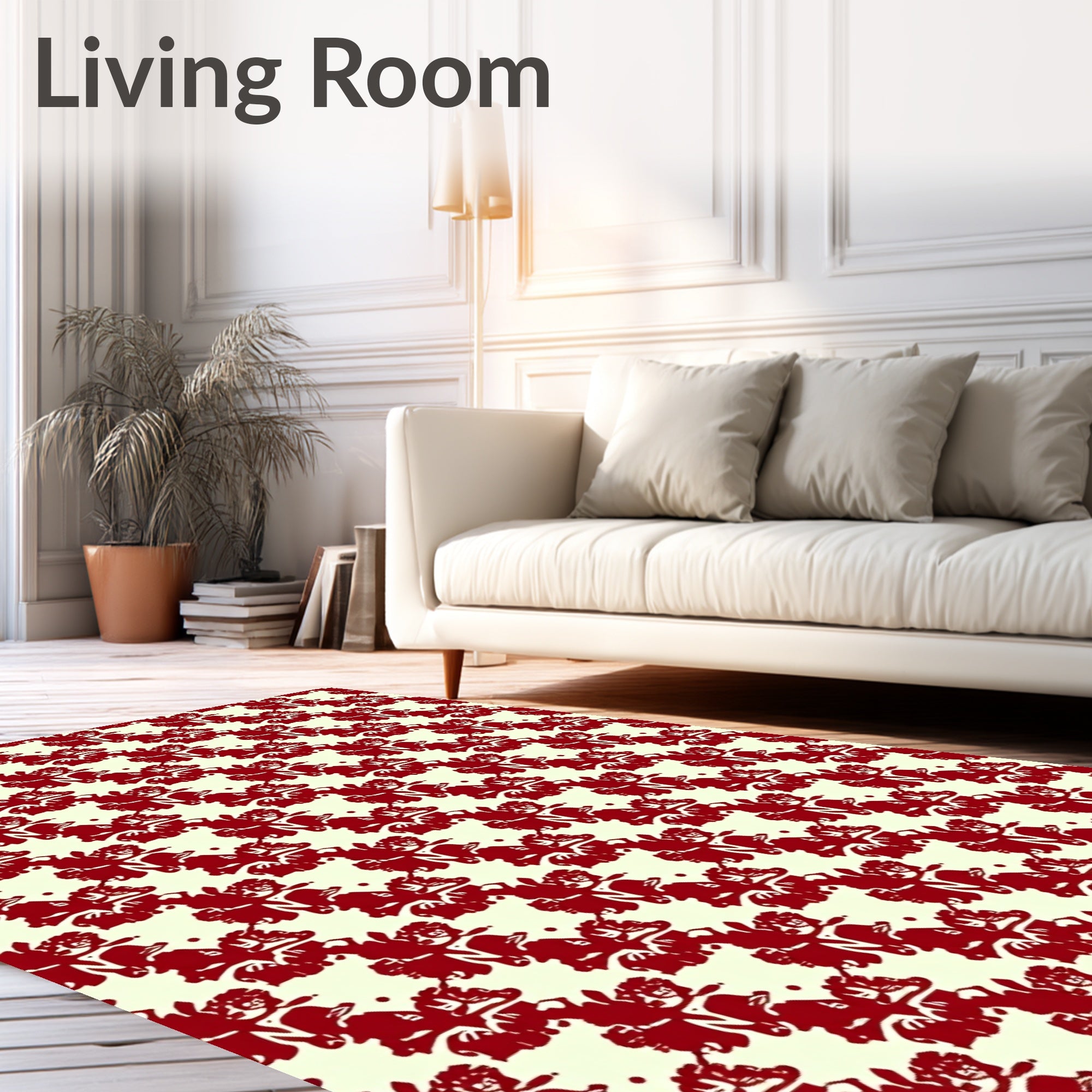Rich Red Floral Silhouette Weave Rug