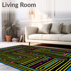 Retro Arcade Maze Yellow Blue Pink Rug